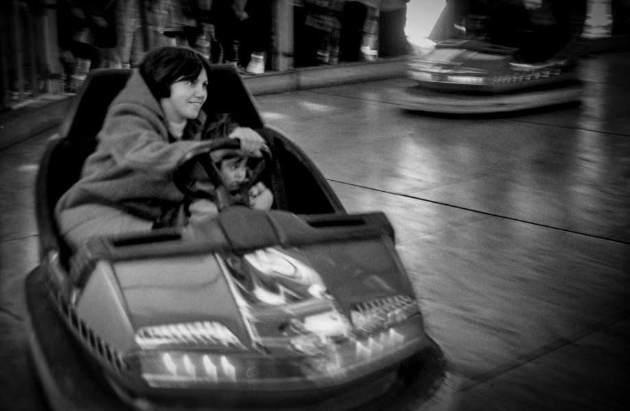Sisters Riding Blackburn Easter Fair Dodgems, Blackburn Sisters Riding Easter Fair Dodgems - Blackburn a Town and its People Photographic Study