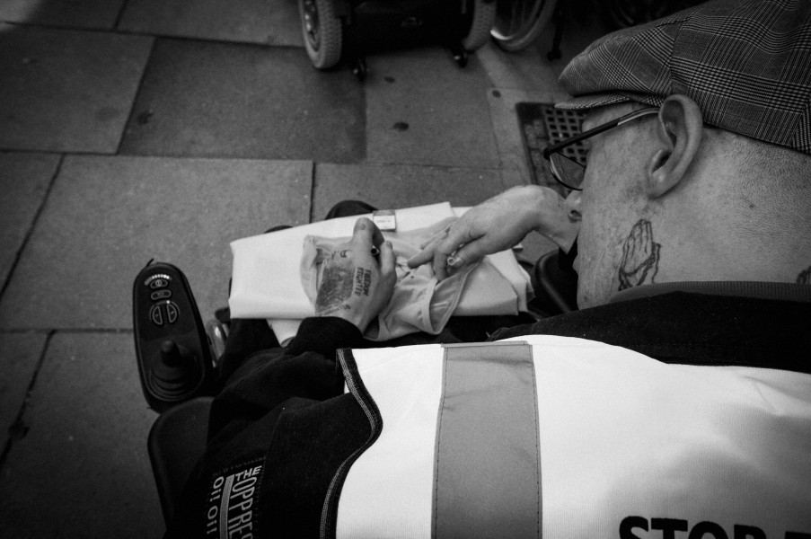 DPAC demonstration outside Department for Work and Pensions, London. 4th September 2013 Photographs by Christopher John Ball