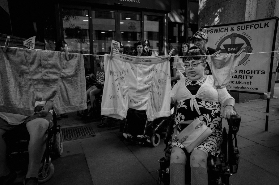 DPAC demonstration outside Department for Work and Pensions, London. 4th September 2013 Photographs by Christopher John Ball