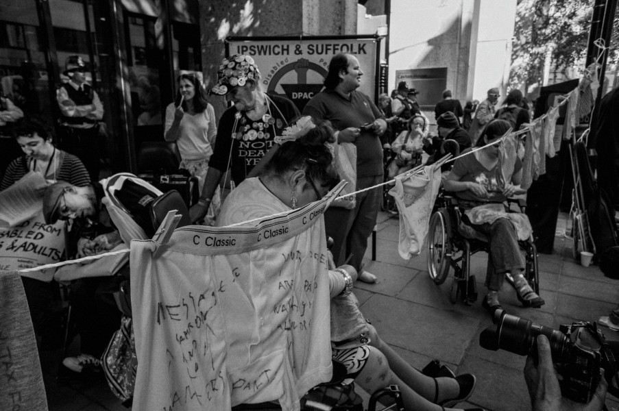 DPAC demonstration outside Department for Work and Pensions, London. 4th September 2013 Photographs by Christopher John Ball