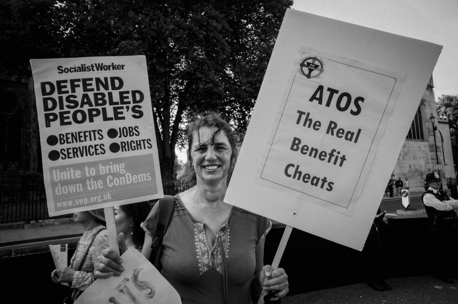 DPAC demonstration outside Department for Work and Pensions, London. 4th September 2013 Photographs by Christopher John Ball