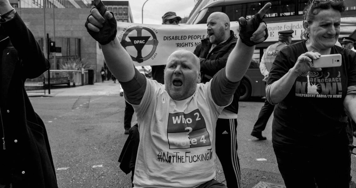DPAC 'Trash The Tories' Demonstration 2017 General Election, London. 2nd May 2017 - Part One - Road Block. Photographs by Christopher John Ball DPAC 'Trash The Tories' Demonstration 2017 General Election, London. 2nd May 2017 - Part One - Road Block.