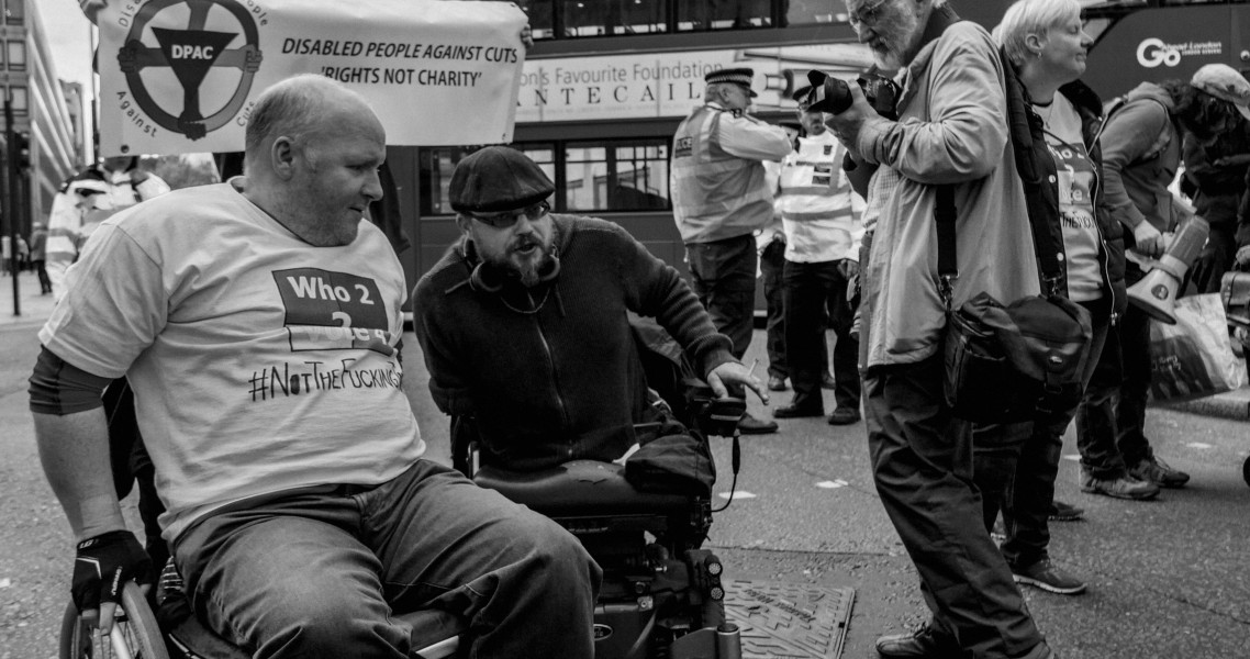 DPAC 'Trash The Tories' Demonstration 2017 General Election, London. 2nd May 2017 - Part One - Road Block. Photographs by Christopher John Ball DPAC 'Trash The Tories' Demonstration 2017 General Election, London. 2nd May 2017 - Part One - Road Block.