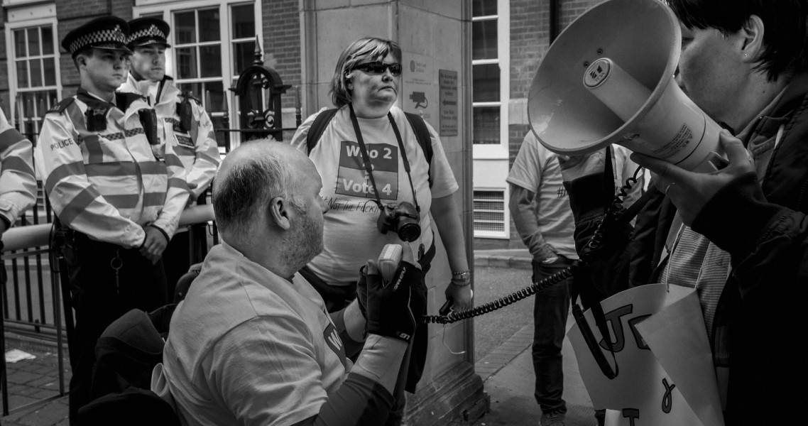 DPAC 'Trash The Tories' Demonstration 2017 General Election, London. 2nd May 2017 - Part Four - Outside Conservative Party HQ. Photographs by Christopher John Ball DPAC 'Trash The Tories' Demonstration 2017 General Election, London. 2nd May 2017 - Part Four - Outside Conservative Party HQ.